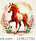 [Design Material] Red Horse with Golden Mane 129617781