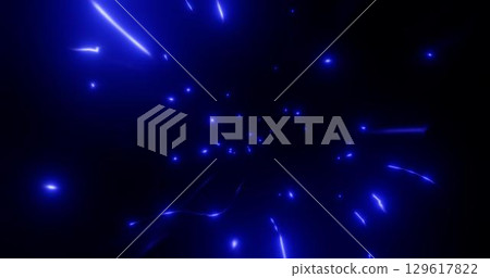 3d rendering. Fantastic background of bright glowing particles in deep space. Bright electric flashes 129617822