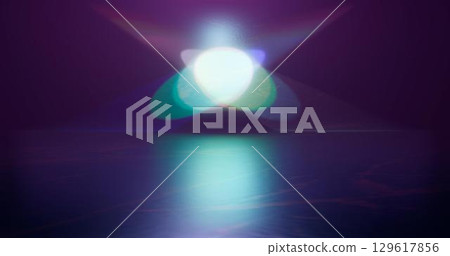 3d rendering illustration. A scene of a theater or an exhibition hall in the light of searchlights. Urban background. 129617856