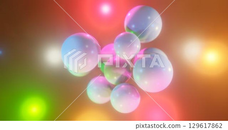 3D rendering. Multicolored balls on a bright background. Spheres surrounded by bright highlights. Colorful environment 3D rendering. Multicolored balls on a bright background. Spheres surrounded by bright highlights. Colorful environment 129617862
