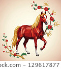 [Design Material] A picture of a powerful horse galloping through blooming cherry blossoms 129617877