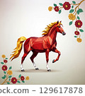 [Design Material] Japanese modern design of red horse and plum blossom 129617878