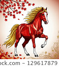 [Design Material] Spring design of a red horse with a golden mane 129617879