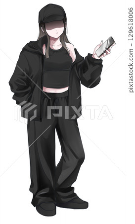 A suspicious girl dressed in all black pouts A suspicious girl dressed in all black pouts 129618006