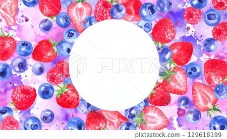 Watercolor berry frame of strawberries, blueberries and raspberries Watercolor berry frame of strawberries, blueberries and raspberries 129618199