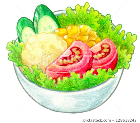 Cafe menu colored pencil drawing: Salad Cafe menu colored pencil drawing: Salad 129618242