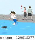 A child chasing a washed-away shoe 129618277