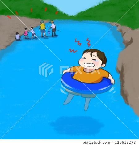 A child being swept away by a river (crying face) 129618278