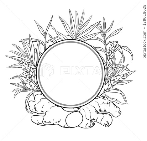 Ginger Branch Outline Round Frame. 129618628