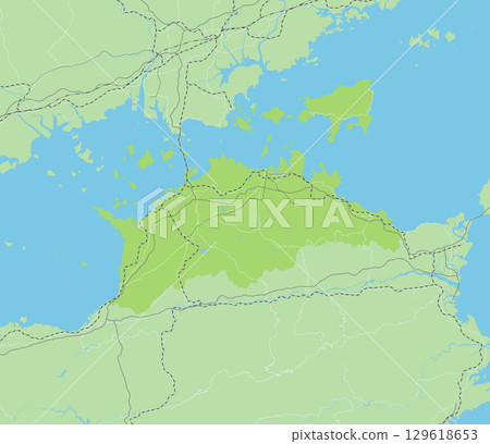 日本香川縣及鄰近縣的簡易綠色道路地圖 129618653