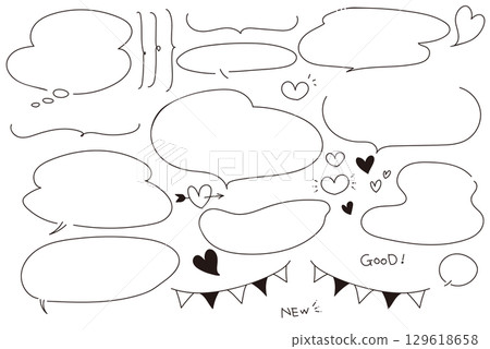 Hand-drawn speech bubble and heart illustration set Hand-drawn speech bubble and heart illustration set 129618658
