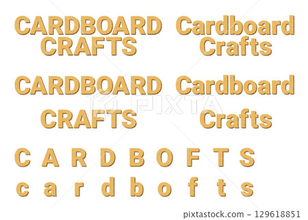 硬紙板工藝品。一組用硬紙板材料製成的字母。 硬紙板工藝品。一組用硬紙板材料製成的字母。 129618851