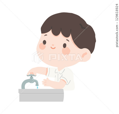Kid Boy Washing Hands Illustration 129618924