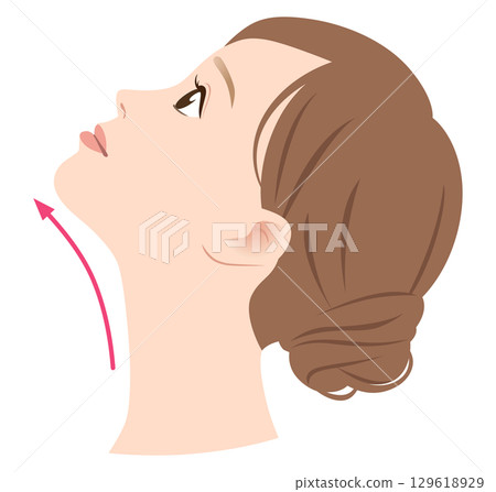 拉伸下巴下方的區域以消除雙下巴 拉伸下巴下方的區域以消除雙下巴 129618929