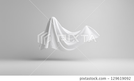 A classic white sheet ghost floating on a gray background for Halloween 129619092