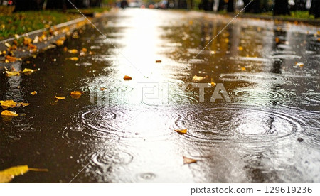 Street and puddle ripples after the rain 2 129619236