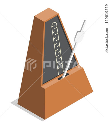 Isometric Metronome device marks short intervals of time with regular sound beats aerial view. Realistic 3D vector concept isolated on white background 129619259