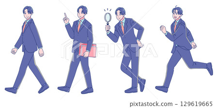 穿著西裝制服、全身歡樂的動漫風格男學生 129619665