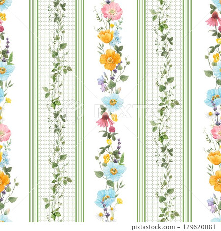 Trendy stylish Vertical Striped floral pattern with wild flowers and intertwining leaves. vintage style pattern. Design for fashion , fabric, textile, wallpaper , wrapping and all prints Trendy stylish Vertical Striped floral pattern with wild flowers and intertwining leaves. vintage style pattern. Design for fashion , fabric, textile, wallpaper , wrapping and all prints 129620081