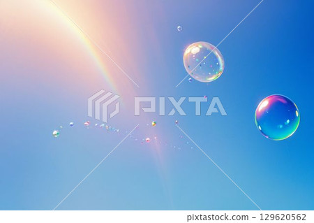 Colorful soap bubbles and light trails 129620562