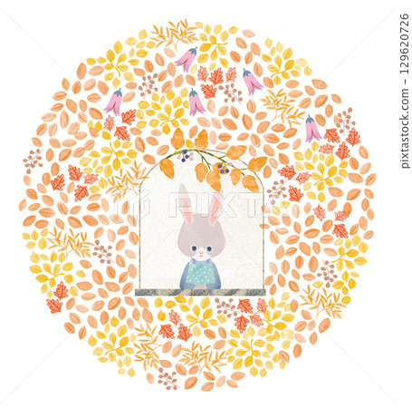 Autumn leaves and window 129620726