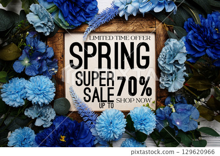 Spring Sale 70% Promotion and Marketing with flowers bouquet decoration on wooden background Spring Sale 70% Promotion and Marketing with flowers bouquet decoration on wooden background 129620966