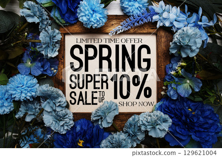 Spring Sale 10% Promotion and Marketing with flowers bouquet decoration on wooden background Spring Sale 10% Promotion and Marketing with flowers bouquet decoration on wooden background 129621004