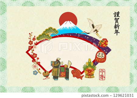 2026年新年Chagu Chagu馬富士山背景 129621031