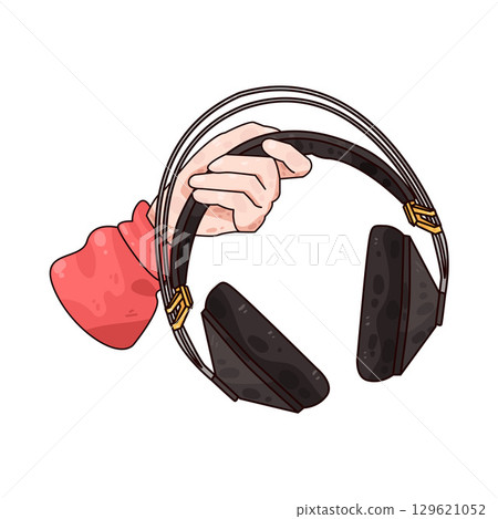 illustration of hand holding headphone 129621052