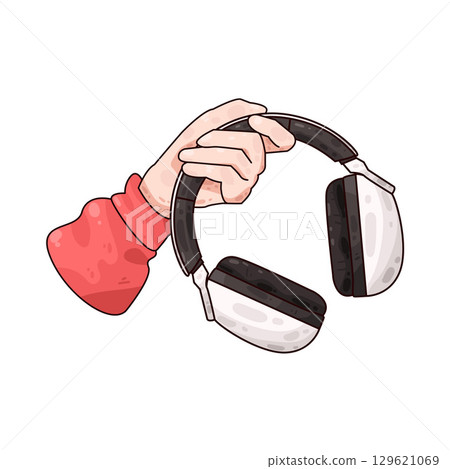 illustration of hand holding headphone 129621069