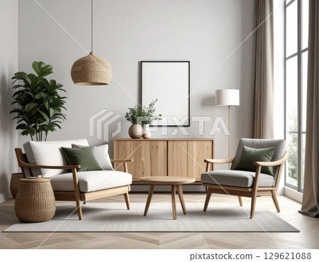 人工智慧生成的圖像：現代新建住宅的客廳 129621088