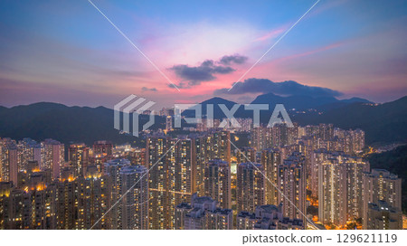 Aug 14 2025 Urban residential scene in Hang Hau, Hong Kong district 129621119