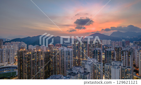 Aug 14 2025 Urban residential scene in Hang Hau, Hong Kong district 129621121