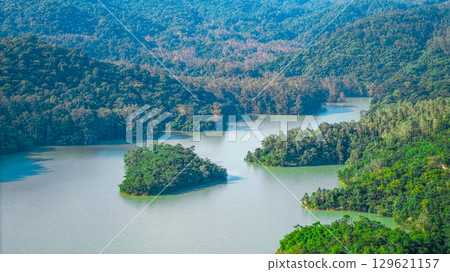 Aug 9 2025 Tranquil waters of scenic Shing Mun Reservoir 129621157