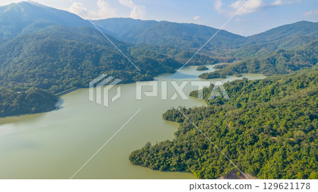 Aug 9 2025 Tranquil waters of scenic Shing Mun Reservoir 129621178