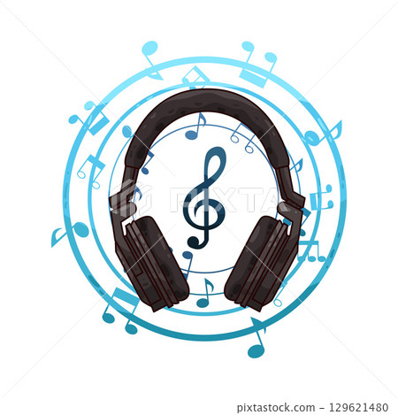 illustration of headphone with music notes illustration of headphone with music notes 129621480