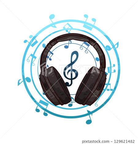 illustration of headphone with music notes illustration of headphone with music notes 129621482
