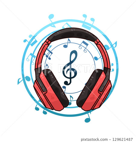 illustration of headphone with music notes 129621487
