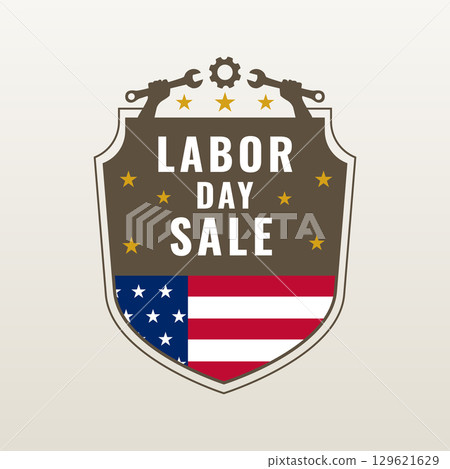 labor day sale with shield stars flag and wrench gear 129621629