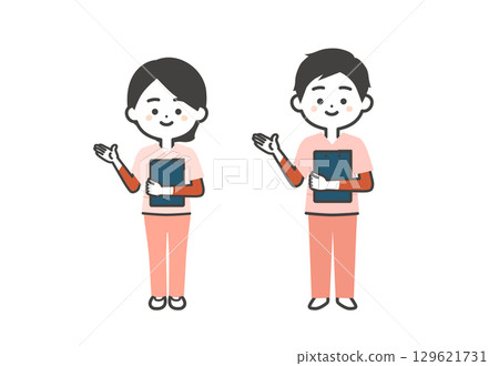 一幅立體插圖,描繪了一位身穿工作服的男士和一位女士,手裡拿著一份文件,指著 一幅立體插圖,描繪了一位身穿工作服的男士和一位女士,手裡拿著一份文件,指著 129621731