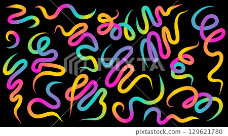 Abstract Vector Background with Swoosh Lines and Wave Elements. Colorful Gradient Design by Dynamic Shapes and Swirls for Sport and Party Themes. Fun Graphic Template for Celebrations. 129621780