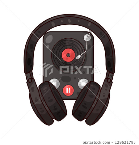 illustration of turntable and headphone 129621793