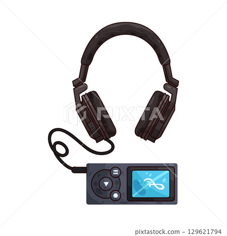 illustration of mp3 player with headphone  129621794