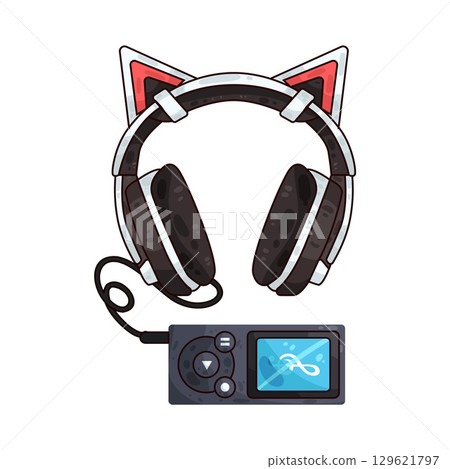 illustration of mp3 player with headphone  129621797
