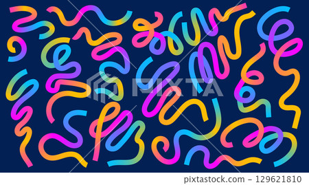 Abstract serpentine line with gradient color and dynamic 3D pattern on graphic background. Organic wave design with fluid curves and bold geometric swirls. Fun rainbow vector art for party or carnival Abstract serpentine line with gradient color and dynamic 3D pattern on graphic background. Organic wave design with fluid curves and bold geometric swirls. Fun rainbow vector art for party or carnival 129621810
