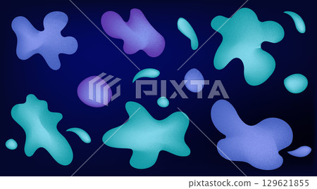 Abstract Background with Liquid Shapes and Blue Water Gradient Noise. Vector Blob Elements by Grainy Brush Design Create Organic Forms. Dynamic Illustration with Round Patterns. 129621855