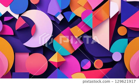 彩色圓圈和三角形幾何背景 彩色圓圈和三角形幾何背景 129621917