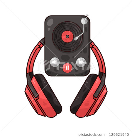 illustration of turntable and headphone 129621940