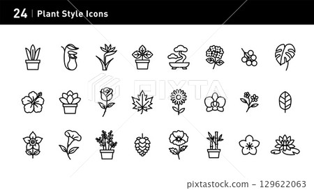 這組植物icon展現自然之美，包括多款盆栽、葉子、花，甚至不同文化的植物，適合家居與設計項目 129622063