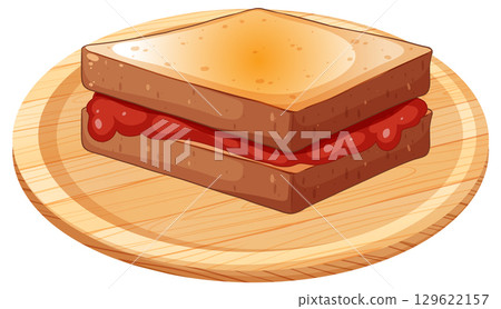 Grilled Sandwich with Jam on Wooden Plate Grilled Sandwich with Jam on Wooden Plate 129622157